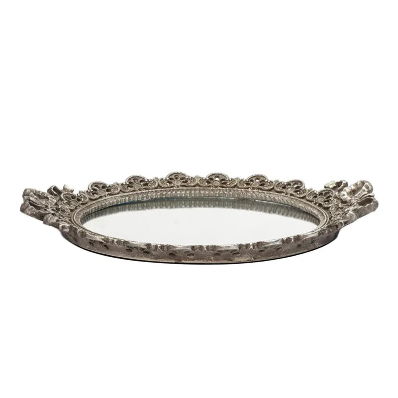 Perfume Tray - Silver Oval Mirror - Mirror