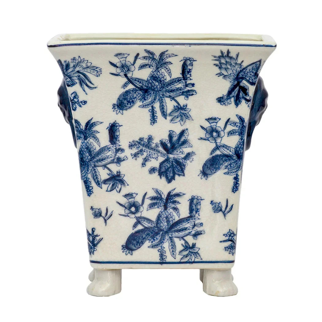 Planter - Blue &amp; White Jungle on Feet - Ceramic
