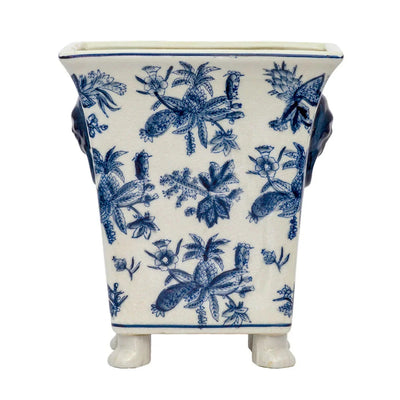 Planter - Blue & White Jungle on Feet - Ceramic