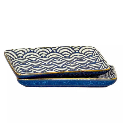 Rectangular Platter - Blue Textured Waves 18x9.5 - Ceramic
