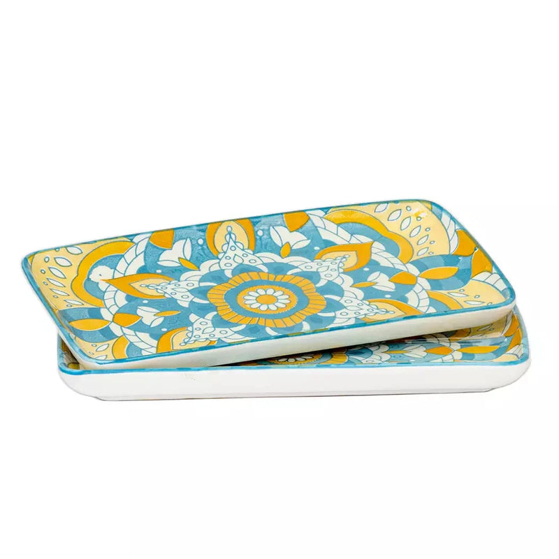 Rectangular Platter - Blue & Yellows 23x12.5 - Ceramic