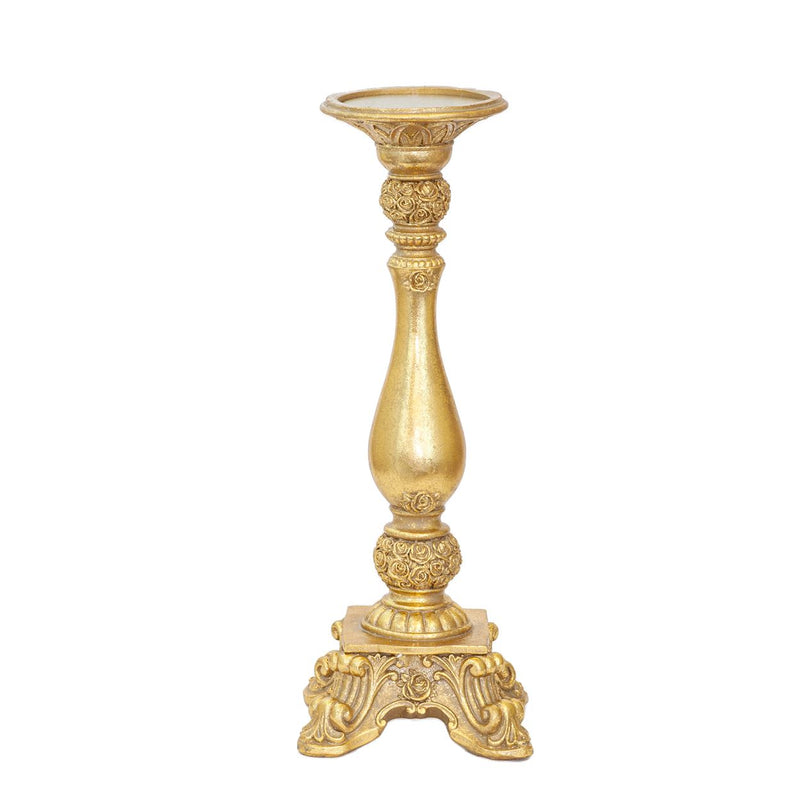 pillar gold candle holder roses