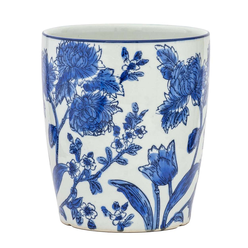 Ceramic Planter - Blue & White Flowers Lrg/Med