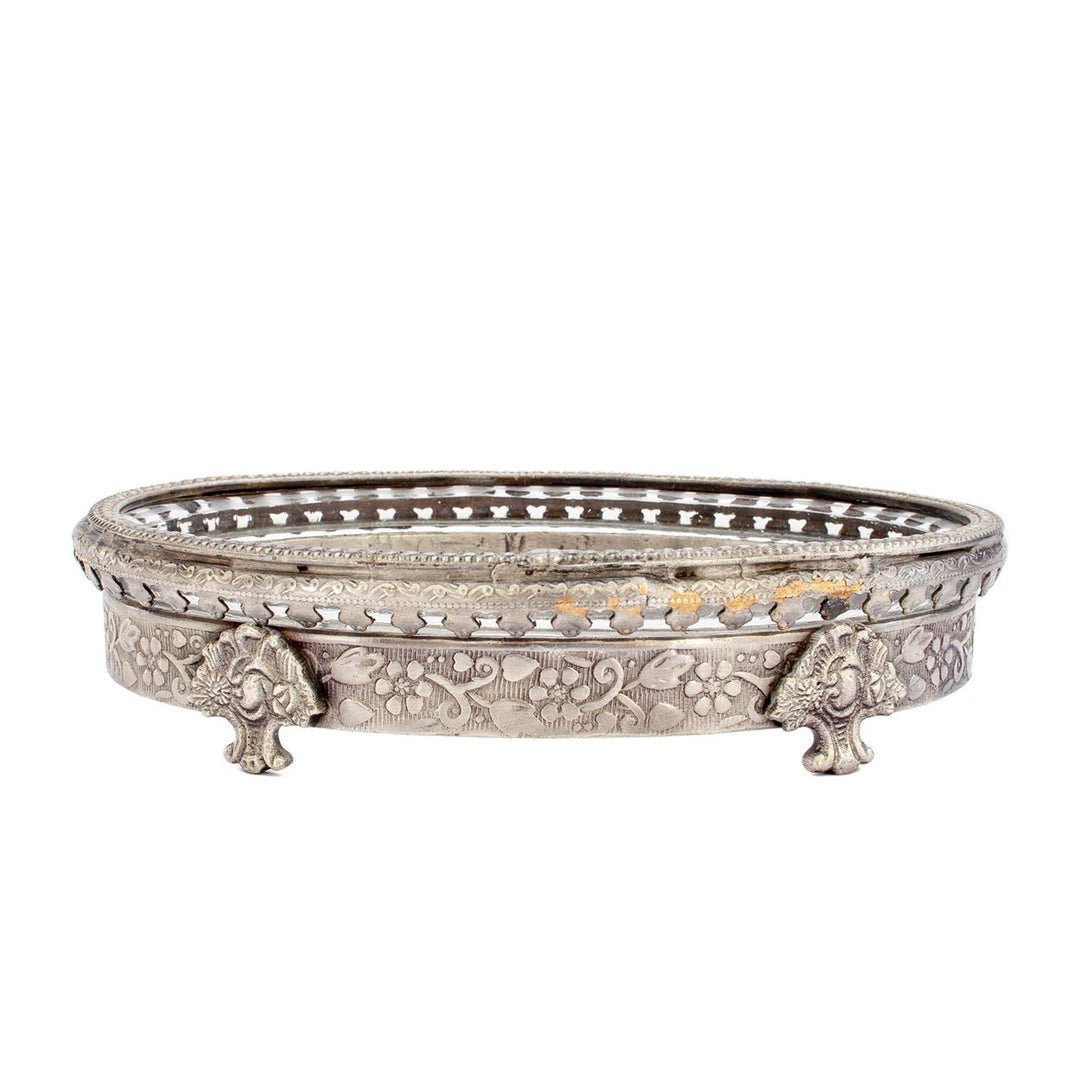 Soap Dish - Oval Pewter &amp; Glass