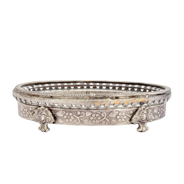 Soap Dish - Oval Pewter &amp; Glass