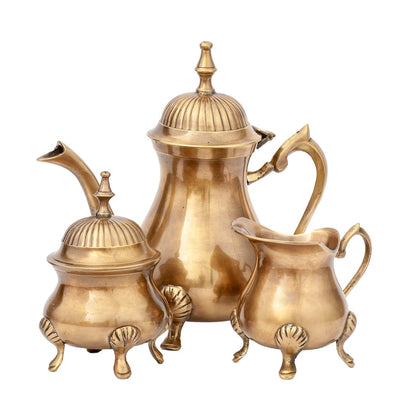 Tea Set - Brass 3-Piece for Two - Pewter